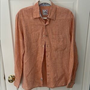 Peter Millar 100% Linen Orange Button Down Shirt sz M